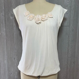Cabi Cream Rosette Knit Top M